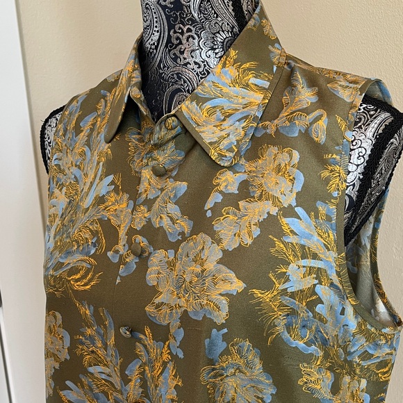Lafayette 148 New York Olive Floral Sleeveless Silk Top Size Medium - Picture 3 of 10